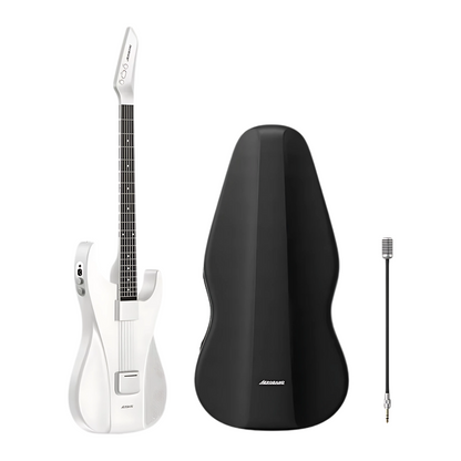 White Electric Guitar Set with Carry Bag and Built-In Speaker