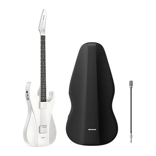 White Electric Guitar Set with Carry Bag and Built-In Speaker