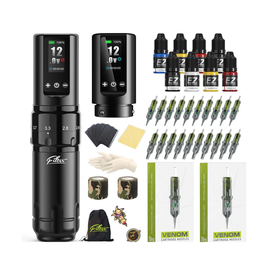 Cordless Tattoo Machine Kit 40 Needles Complete Ink Set