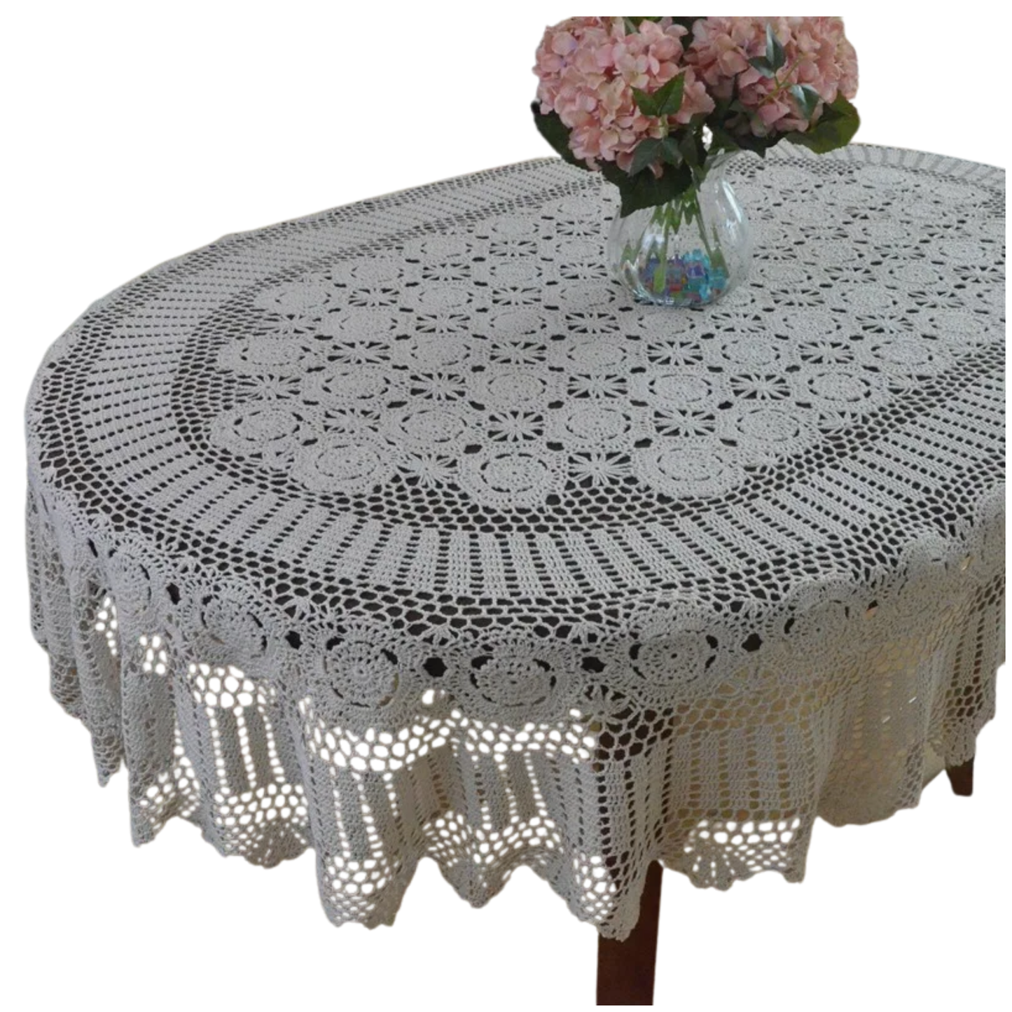 Handmade Crochet Lace Tablecloth Oval Cotton Extra Long Cover