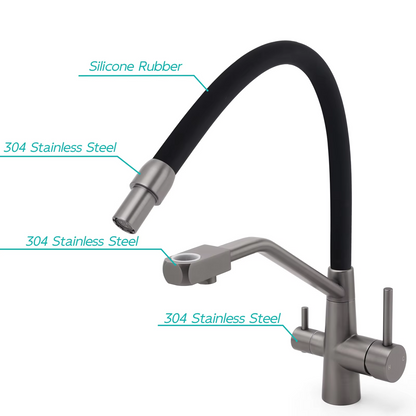 3 Way Kitchen Mixer Tap Brushed Nickel Swivel Spout