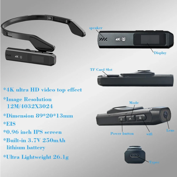 4K Mini Action Camera 12MP WiFi Anti-Shake 128GB