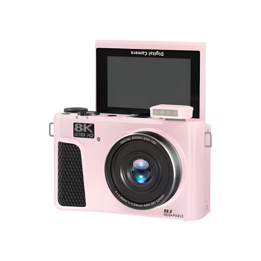 Pink Digital Camera 8K 88MP WiFi Flip Screen 18x Zoom