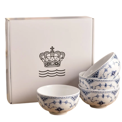 4.5in Blue Porcelain Tea Cup Set 4pcs