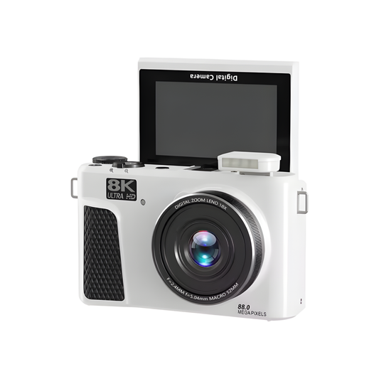 8K 88MP WiFi Digital Camera White 18x Zoom Flip Screen