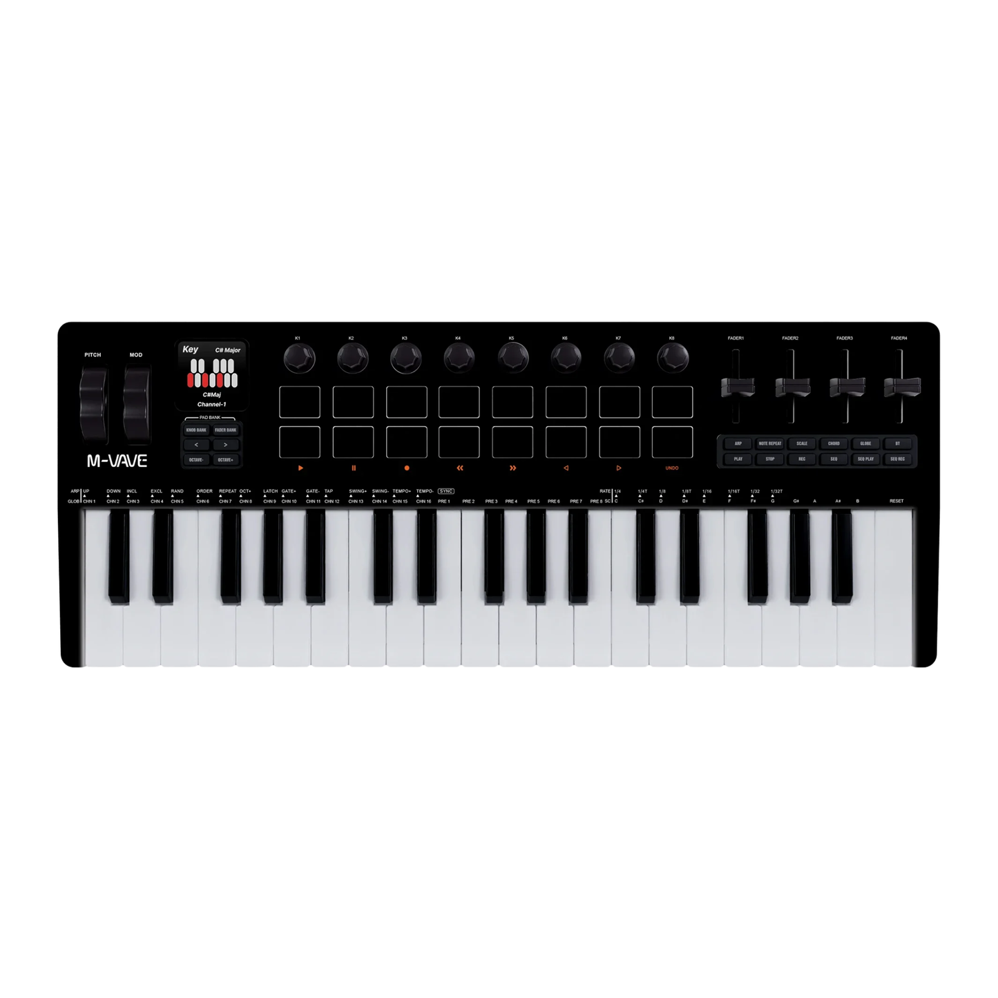 3 Octave MIDI Keyboard 16 Pads Black