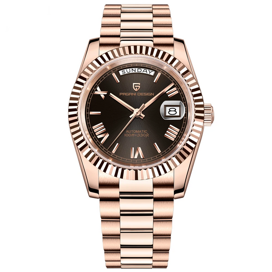 Luxury Mechanical Wristwatch Mens Rose Gold Brown
