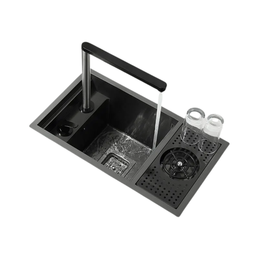 Modern Black Balcony or Bar Sink with Cup Washer