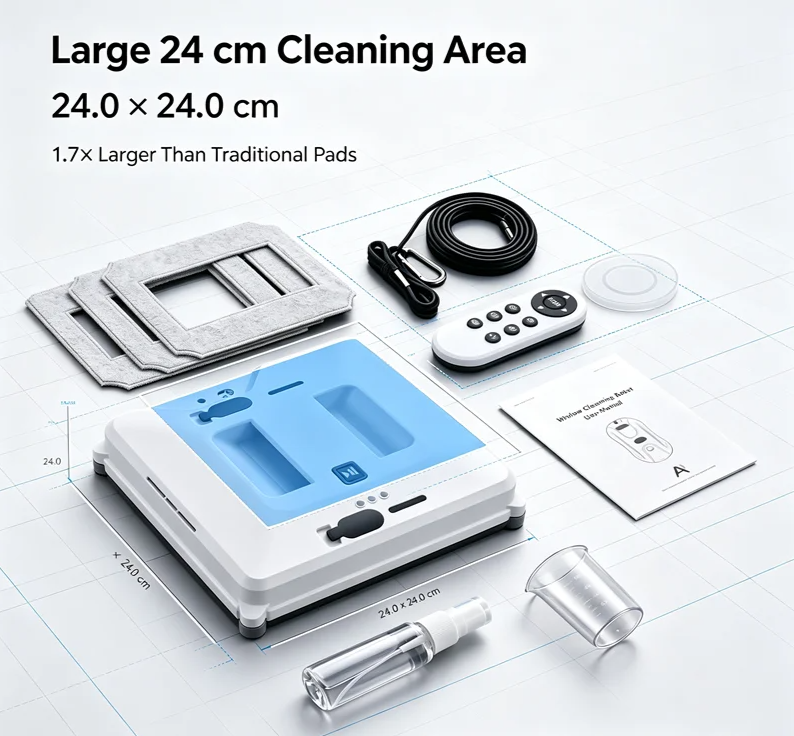 Electric Window Cleaning Robot with 55N Vacuum Suction