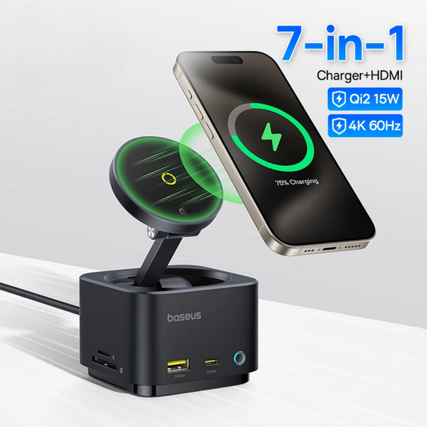 15W Magnetic Wireless Charger with PD Hub & 4K HDMI