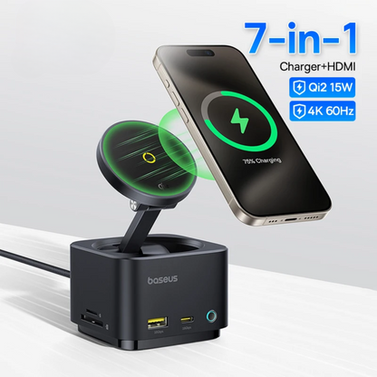 15W Magnetic Wireless Charger with PD Hub & 4K HDMI