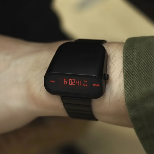 Vintage Metal Digital Watch Men Red Dial