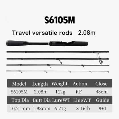 Portable 2.08m Travel Spinning Fishing Rod