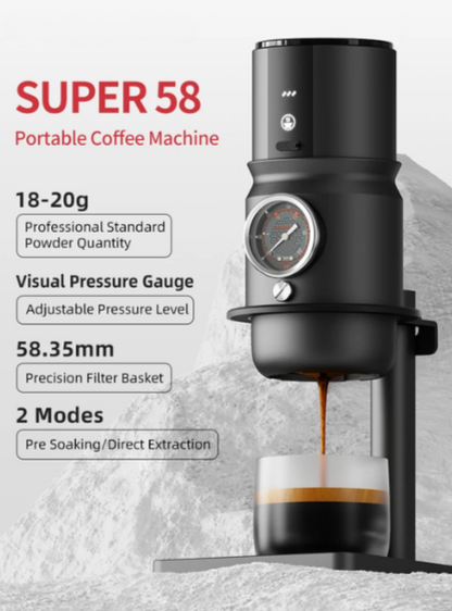 Rechargeable Travel Espresso Maker with Tamper and Stand Black