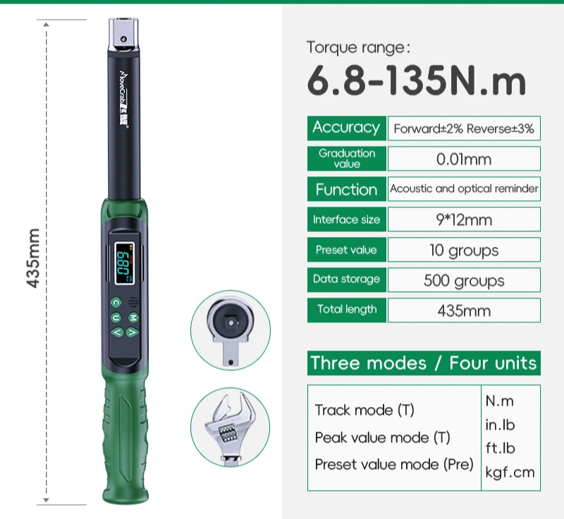Precision Adjustable Torque Wrench with Interchangeable Heads