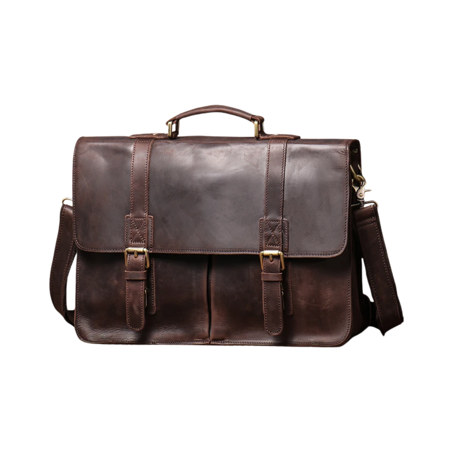 Vintage Leather Messenger Bag 14" Laptop Briefcase Coffee