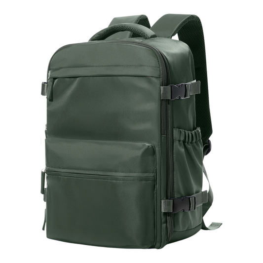 Lightweight Business Travel Backpack with Compression Straps Green