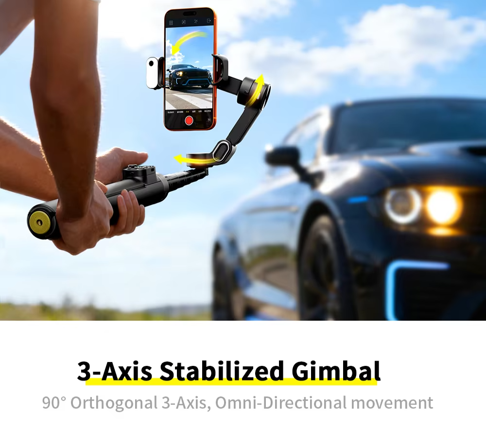 3-Axis Smartphone Gimbal Stabilizer with AI Tracking & Fill Light
