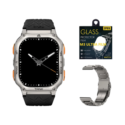 Silver Smartwatch with Extra Strap and Screen Film