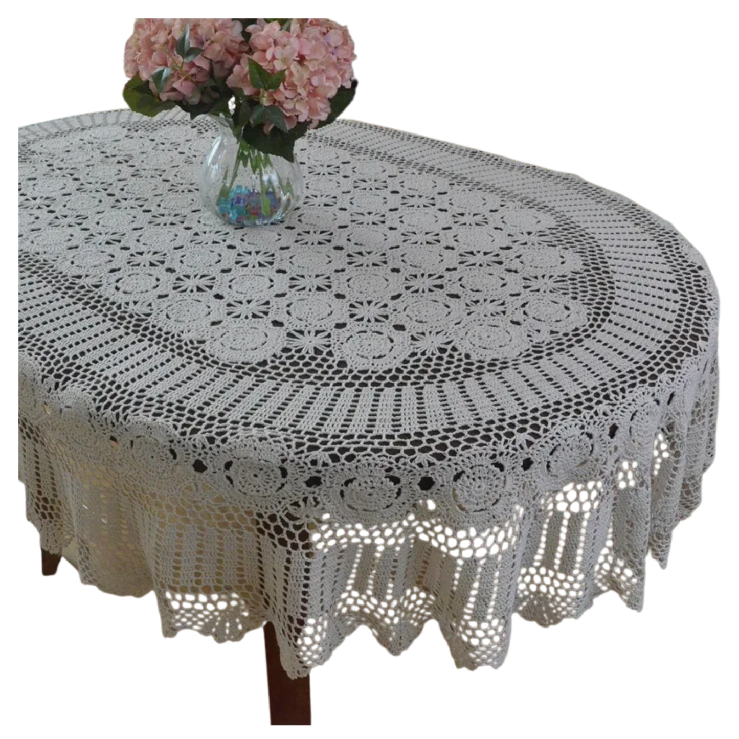 Handmade Crochet Lace Tablecloth Oval Cotton Extra Long Cover