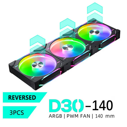 Black 140mm Reversed Case Fans 3-Pack with D-RGB Control