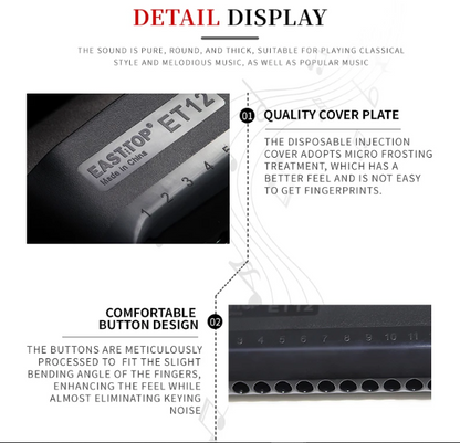 12 Hole Chromatic Harmonica Key of C Black