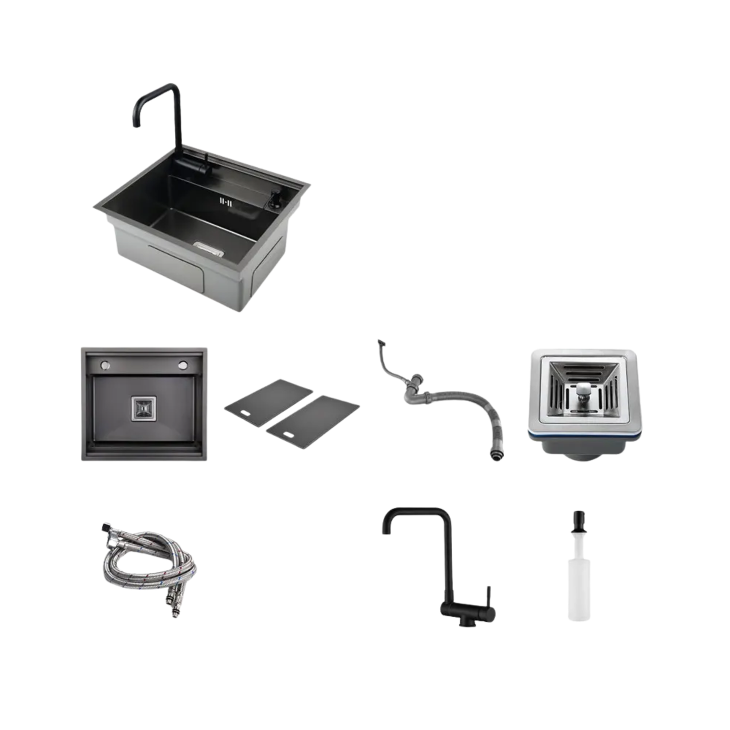 Compact Black Kitchen Basin with Tap Included
