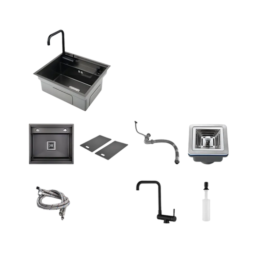 Compact Black Kitchen Basin with Tap Included