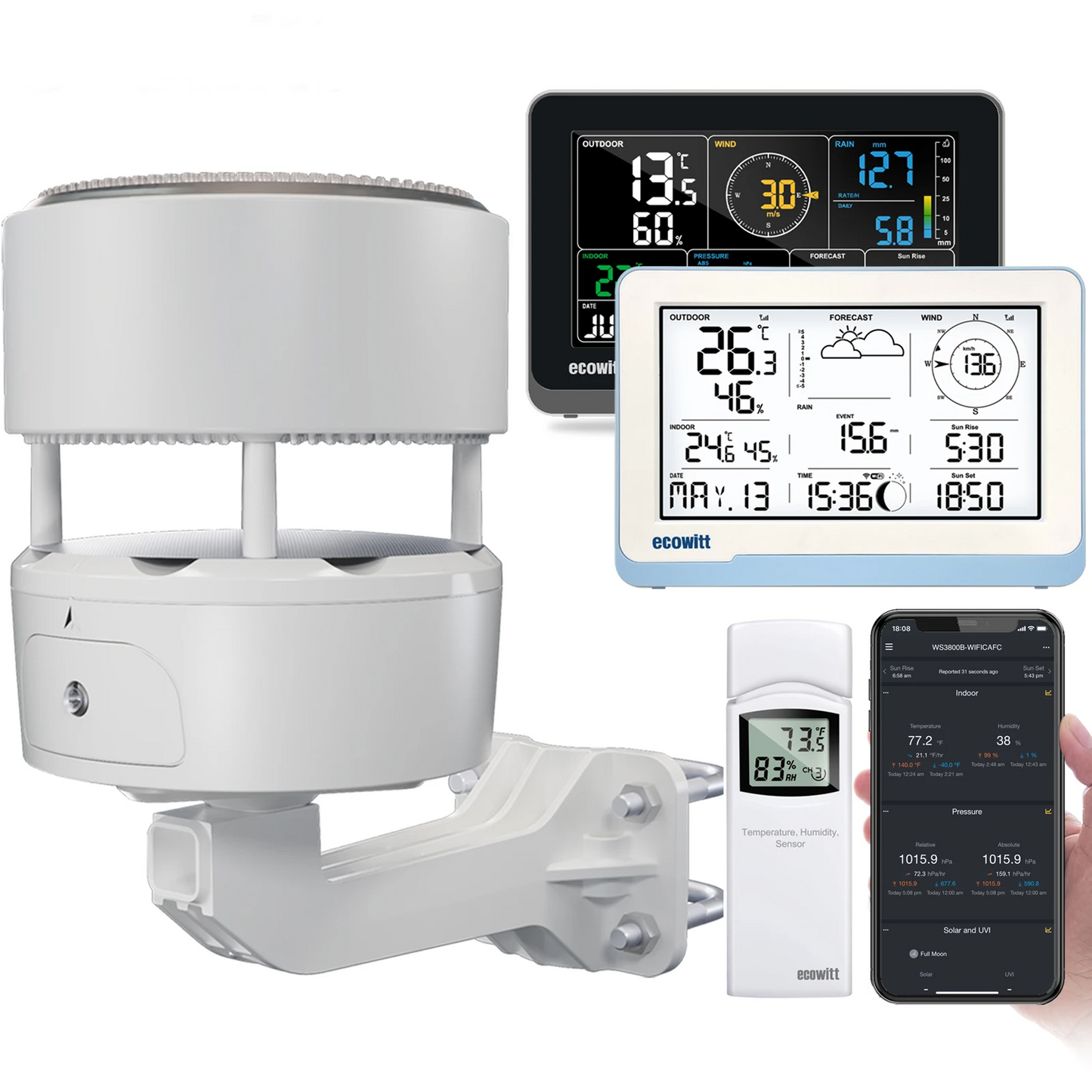 Wireless Weather Station with 7.5 Inch Display and Rain Gauge