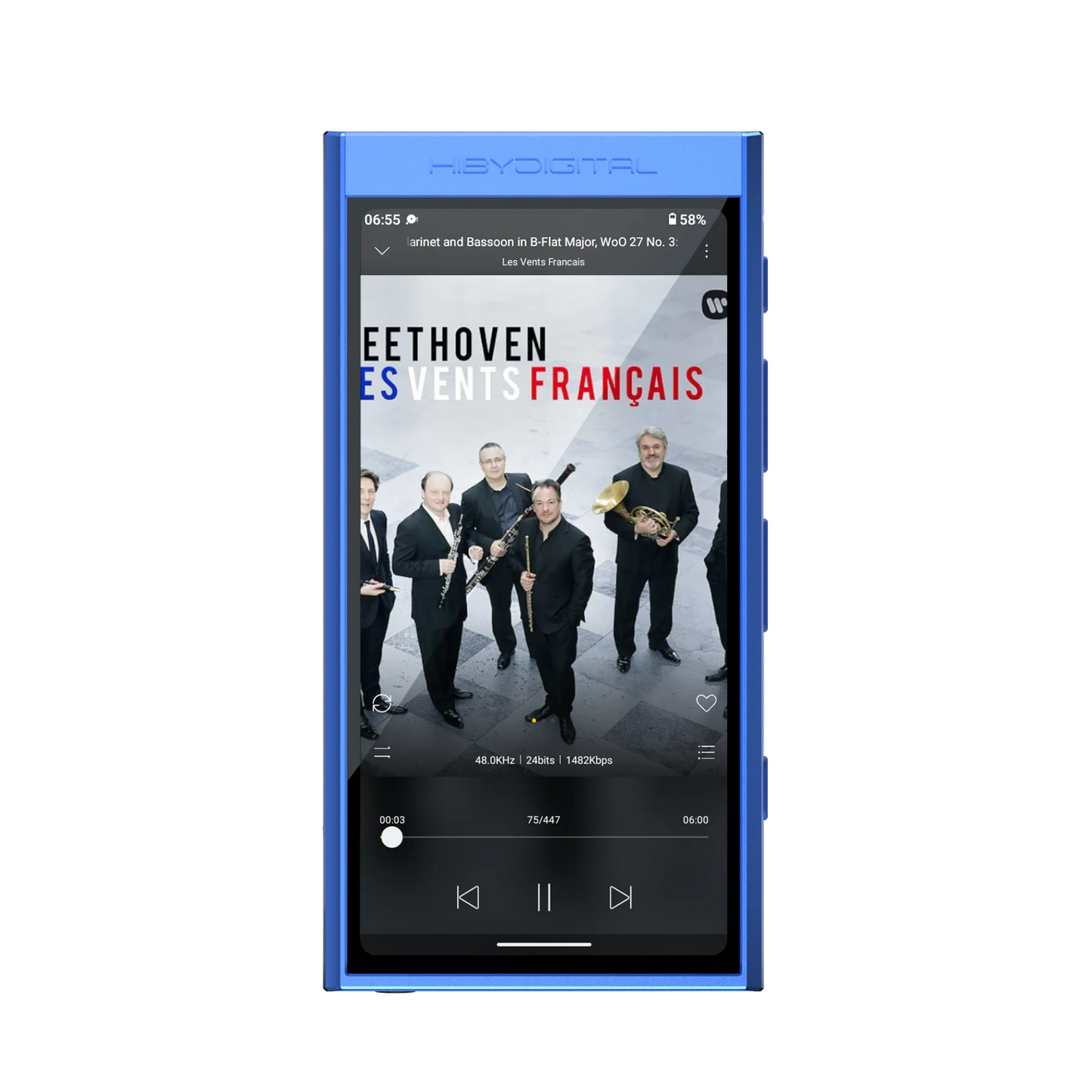Smart Android Music Player with DAC and FM Radio Blue