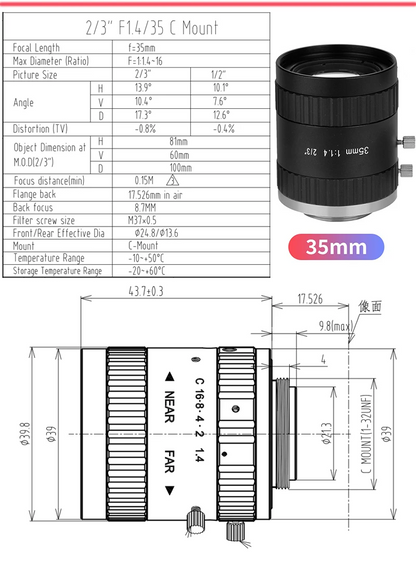 35mm Precision Manual Focus Vision Camera Lens