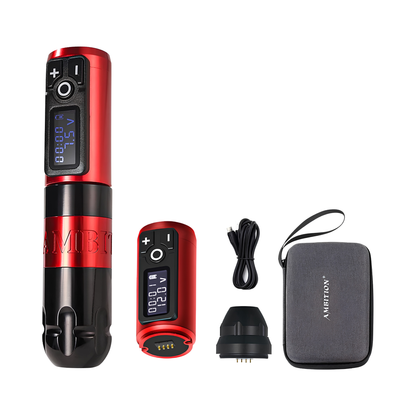 Wireless Tattoo Machine Pen Kit Red Rechargeable 2400mAh