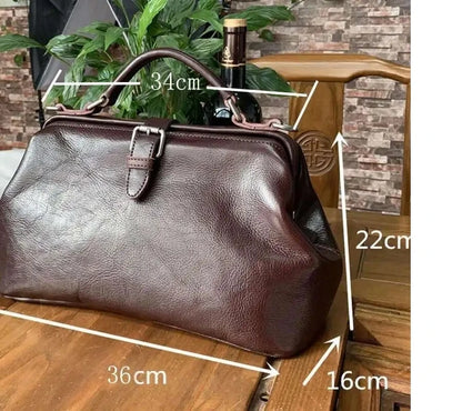 Women's Coffee Leather Doctor Bag Vintage Shoulder Crossbody