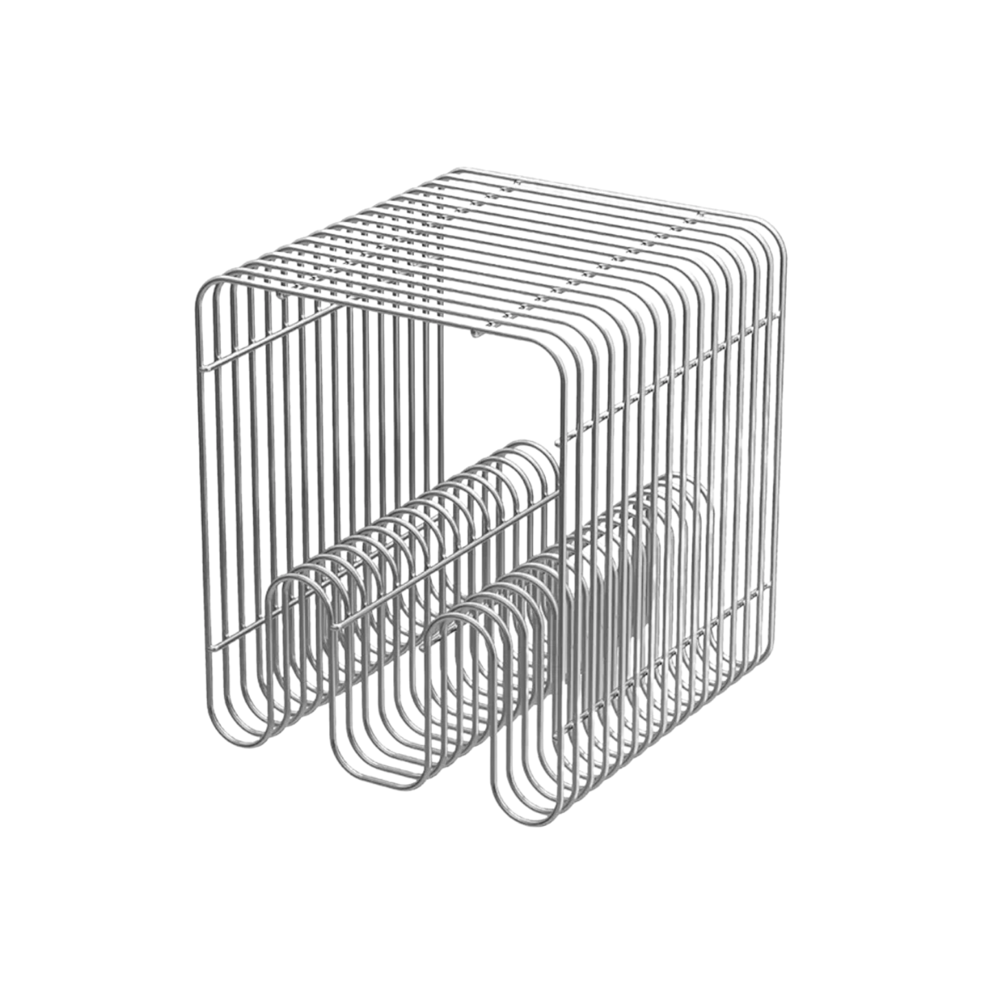 Silver Modern Metal Coffee Table with Magazine Storage