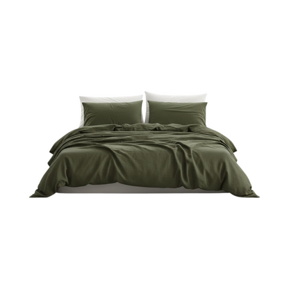 Army Green Linen Flat Fitted Pillowcases 4 Piece King Size