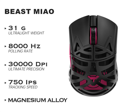 Wireless Gaming Mouse Black Magnesium Body Optical Sensor