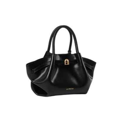Elegant Black Leather Crossbody Purse with Bucket Shape