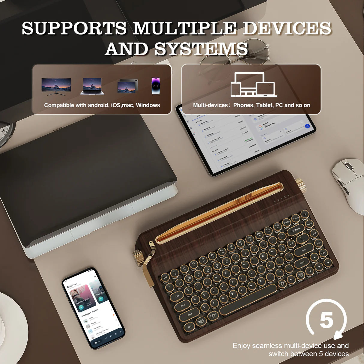 Wood Grain Wireless Mechanical Keyboard Cocoa Cream V2 Linear