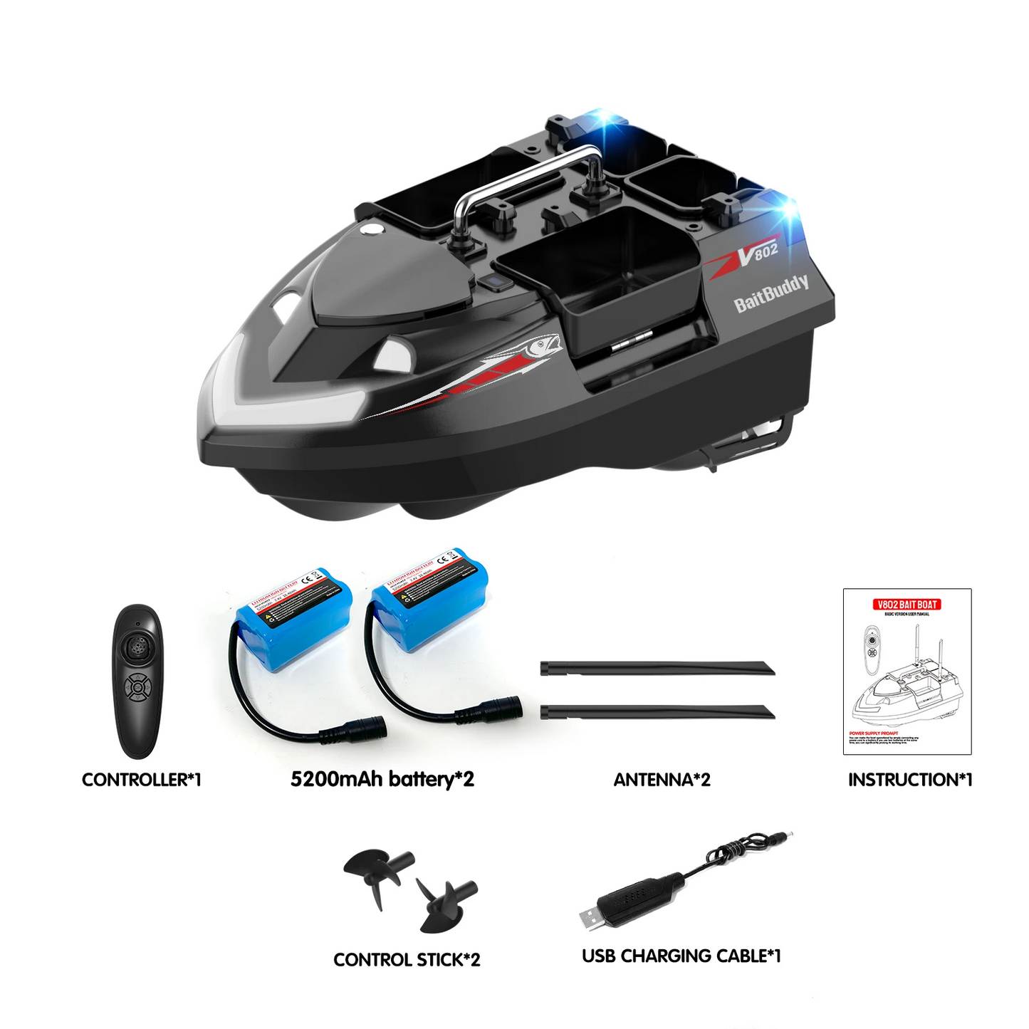 Dual Battery Bait Boat 5200mAh x2 500M