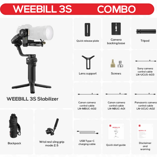 Professional 3 Axis Gimbal with Combo Pack for Cameras