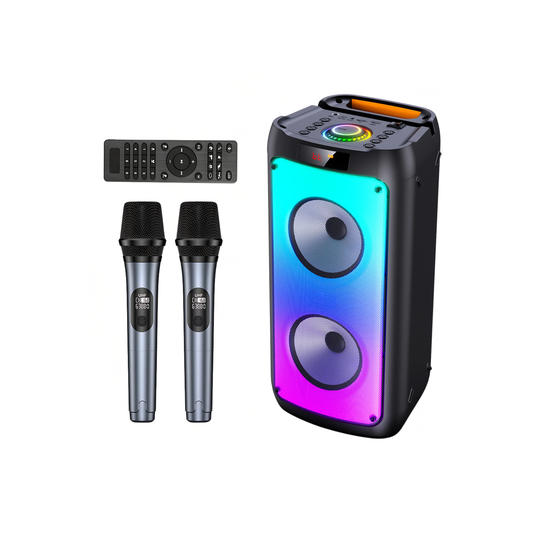 Portable Bluetooth Karaoke Speaker with Dual Microphones & LED Lights