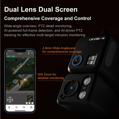 4K Dual-Lens Solar Security Camera 20X Zoom PTZ
