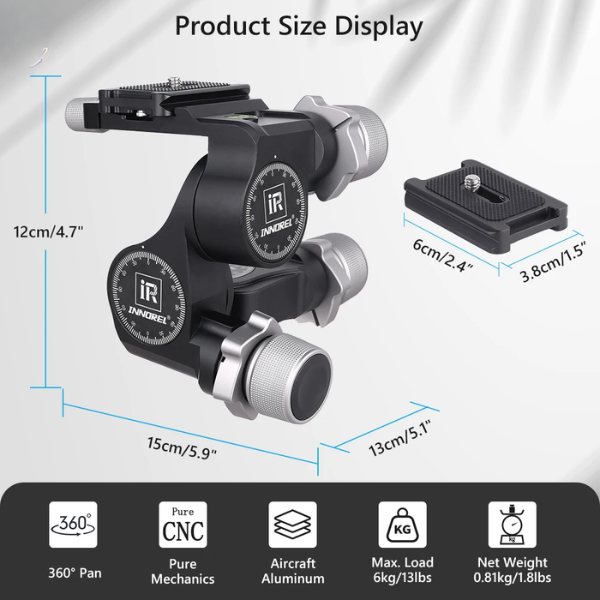 CNC Geared Tripod Head with Arca Quick Release Plate