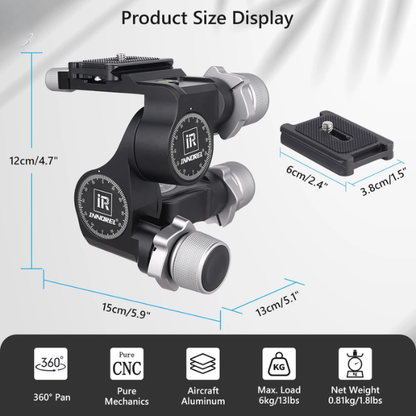 CNC Geared Tripod Head with Arca Quick Release Plate