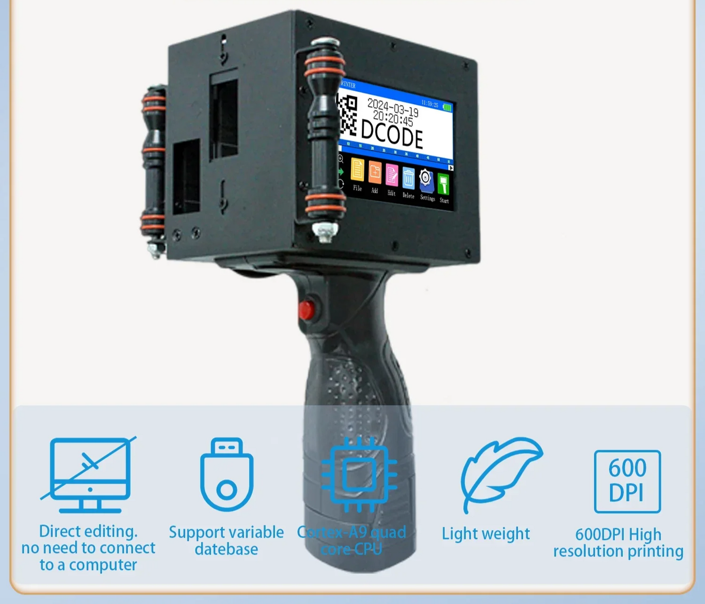 Compact Handheld Inkjet Printer for Batch & Date Coding