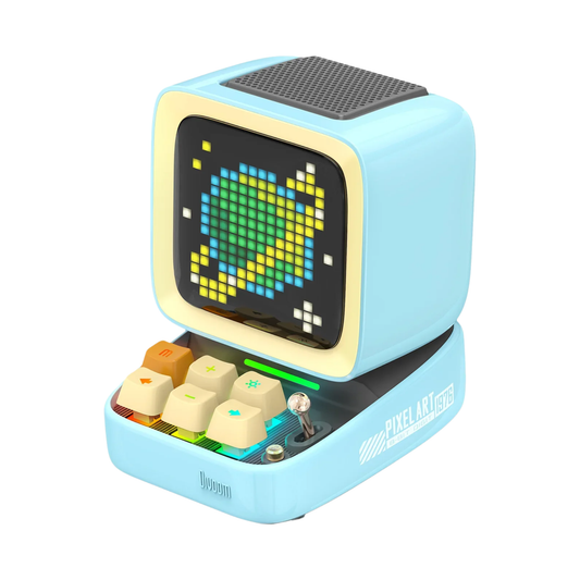 Portable Blue Bluetooth Speaker with Pixel Display and Alarm Clock