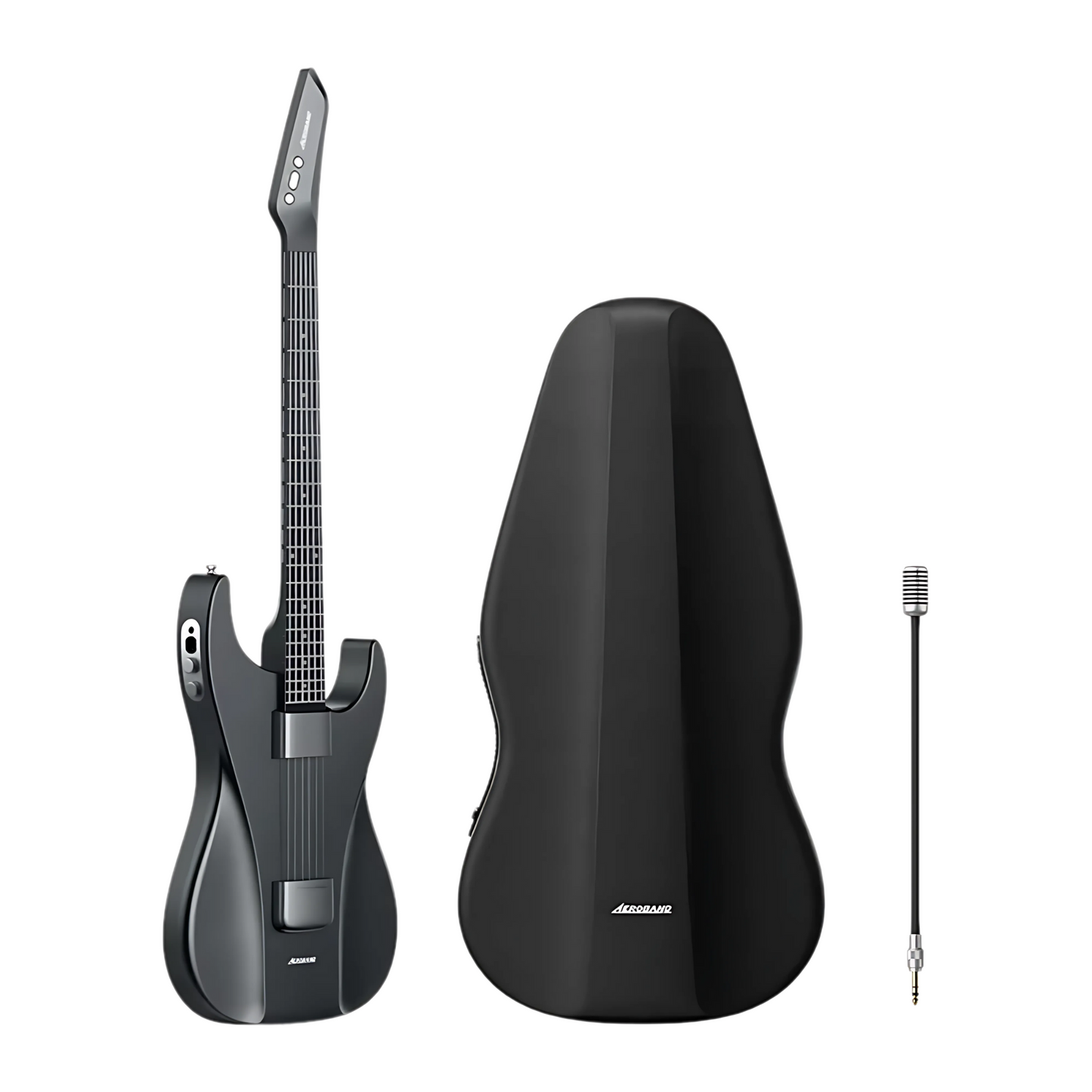 Travel Electric Guitar Black Bundle with Protective Bag & Mic