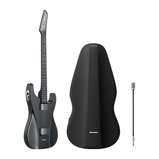 Travel Electric Guitar Black Bundle with Protective Bag & Mic