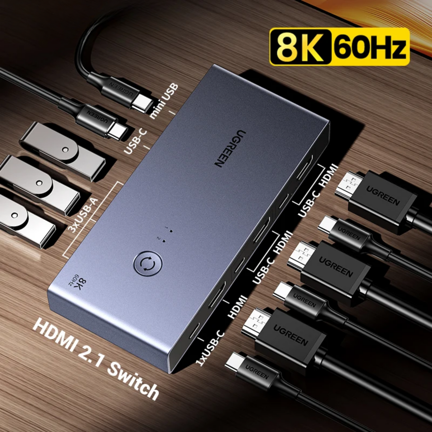 8K HDMI KVM Switch with USB C and USB 3.0