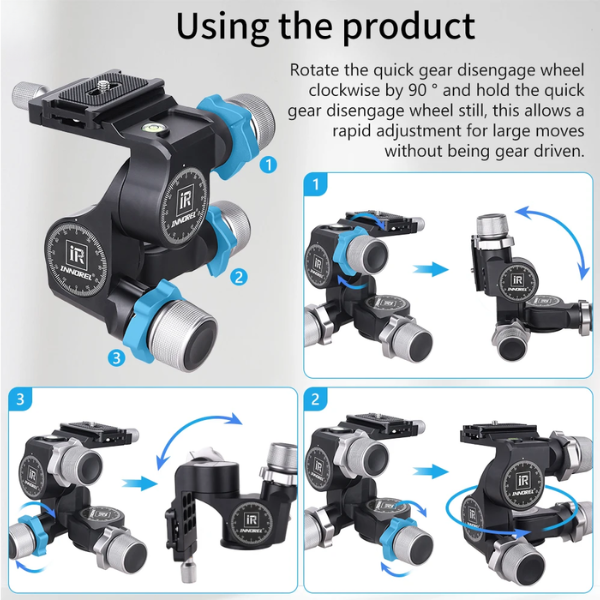 CNC Geared Tripod Head with Arca Quick Release Plate